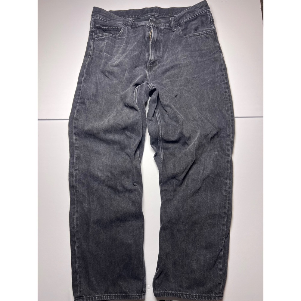 Uniqlo Jeans Mens 36x30 Black Faded Straight Leg Denim 5-Pocket Casual 0858